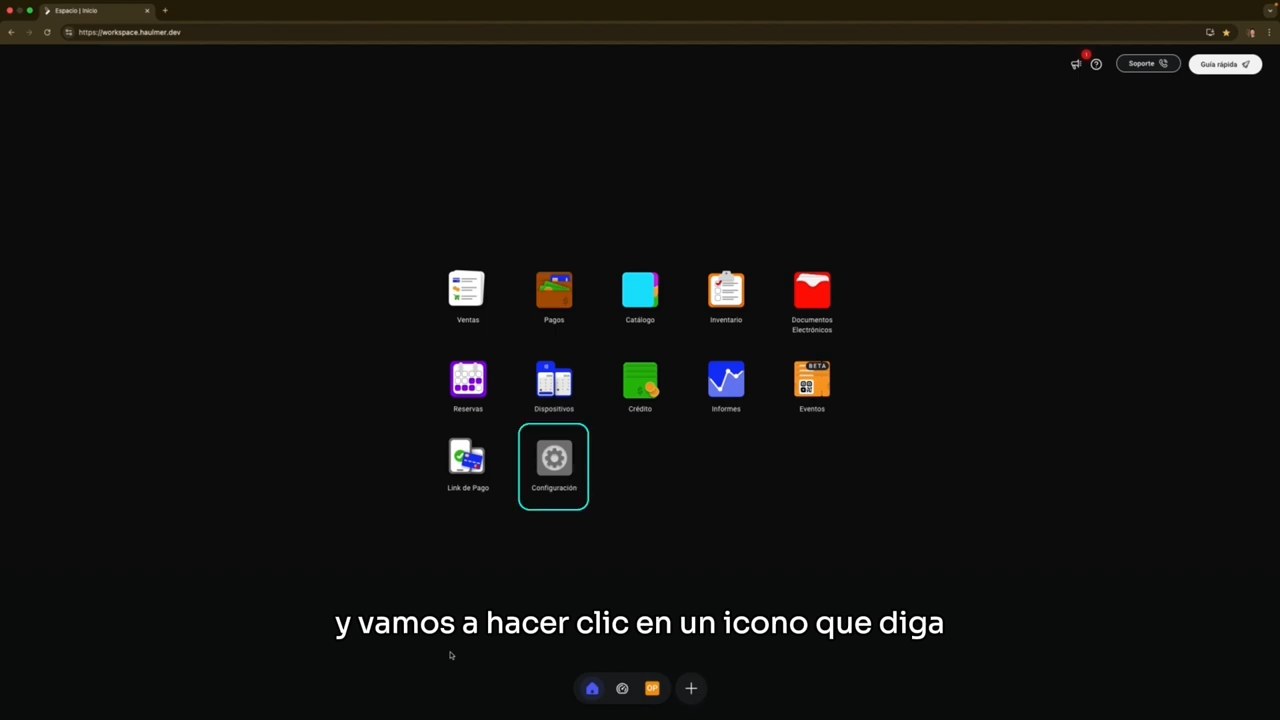 Seleccionar el icono de Configuración en el Espacio de Trabajo