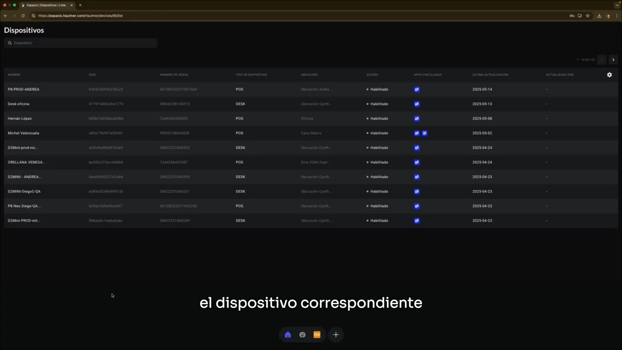 Selección del dispositivo correspondiente en la lista