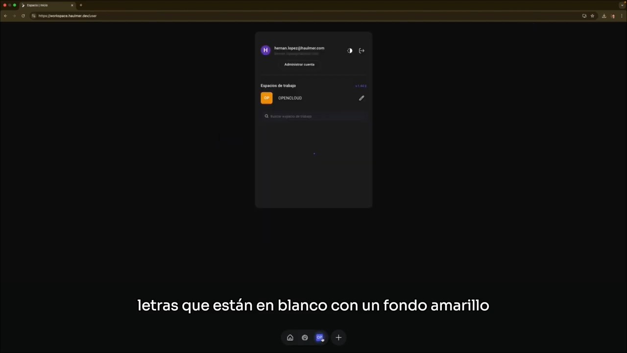 Menú desplegable con la lista de espacios de trabajo disponibles