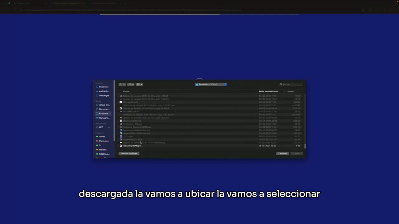 Selección del archivo de firma digital desde el explorador de archivos