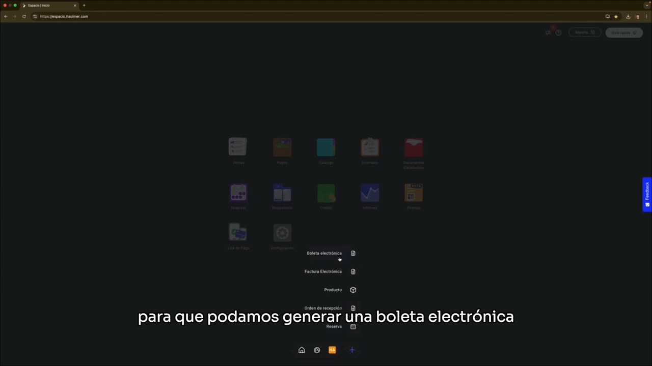 Menú desplegable con opciones de acceso directo