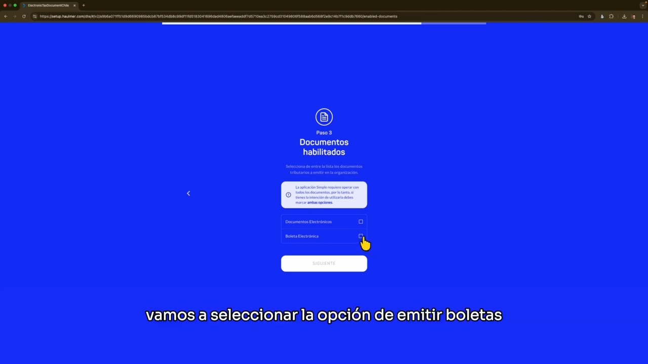 Selección del tipo de documento tributario a habilitar