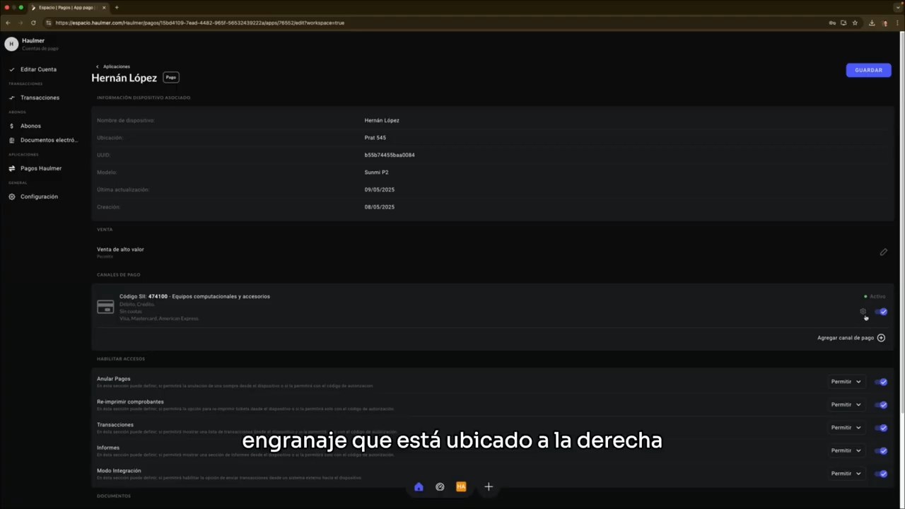 Acceso a la configuración de Canales de Pago