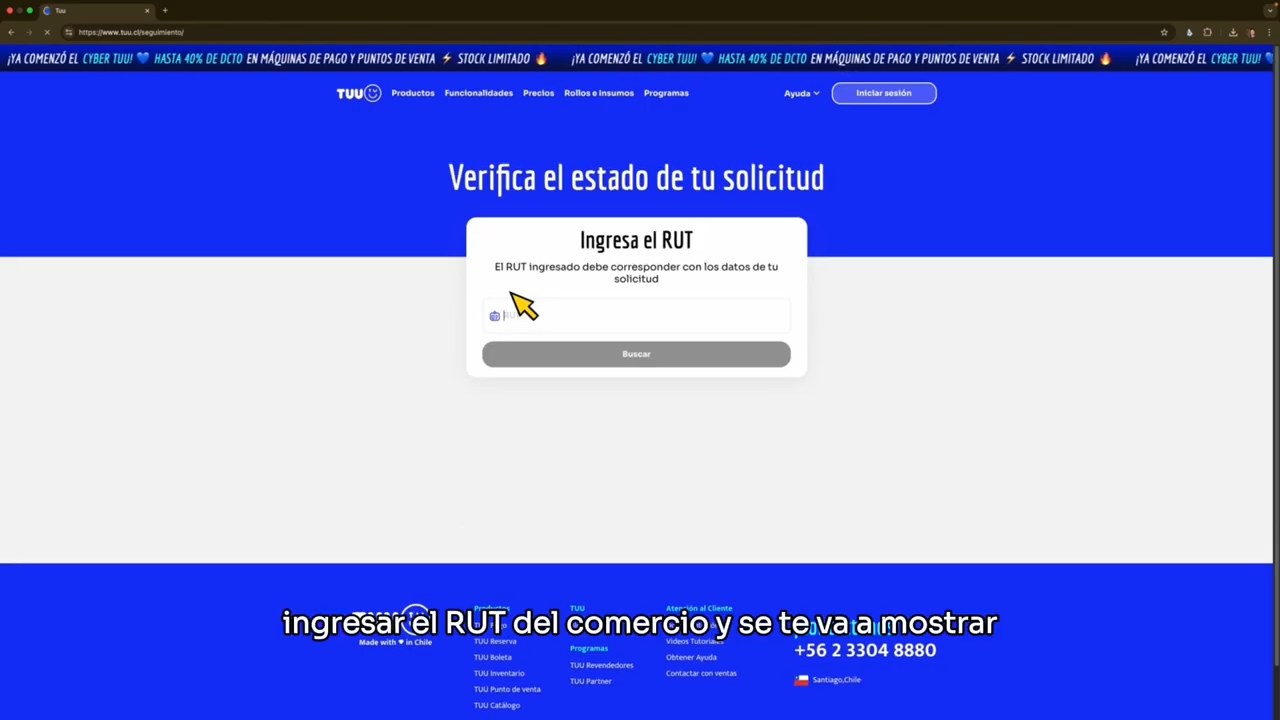 Página de seguimiento para verificar el estado de la solicitud mediante el RUT