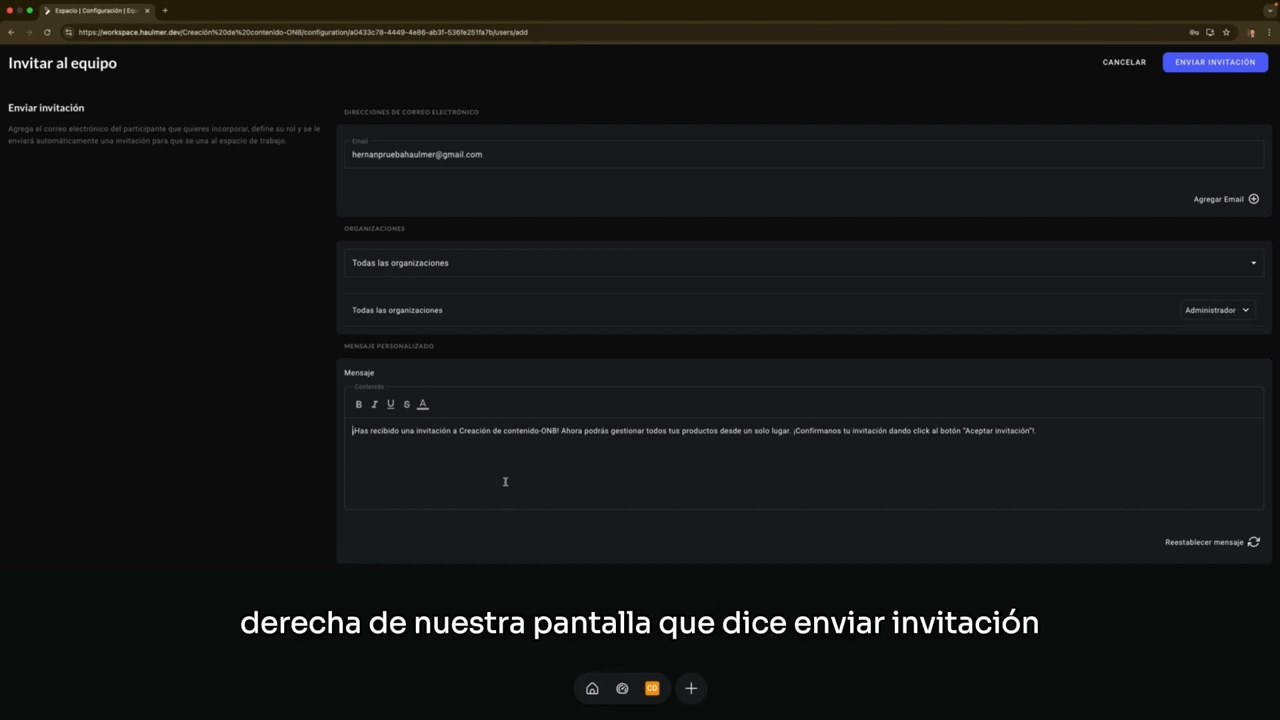 Clic en el botón Enviar invitación