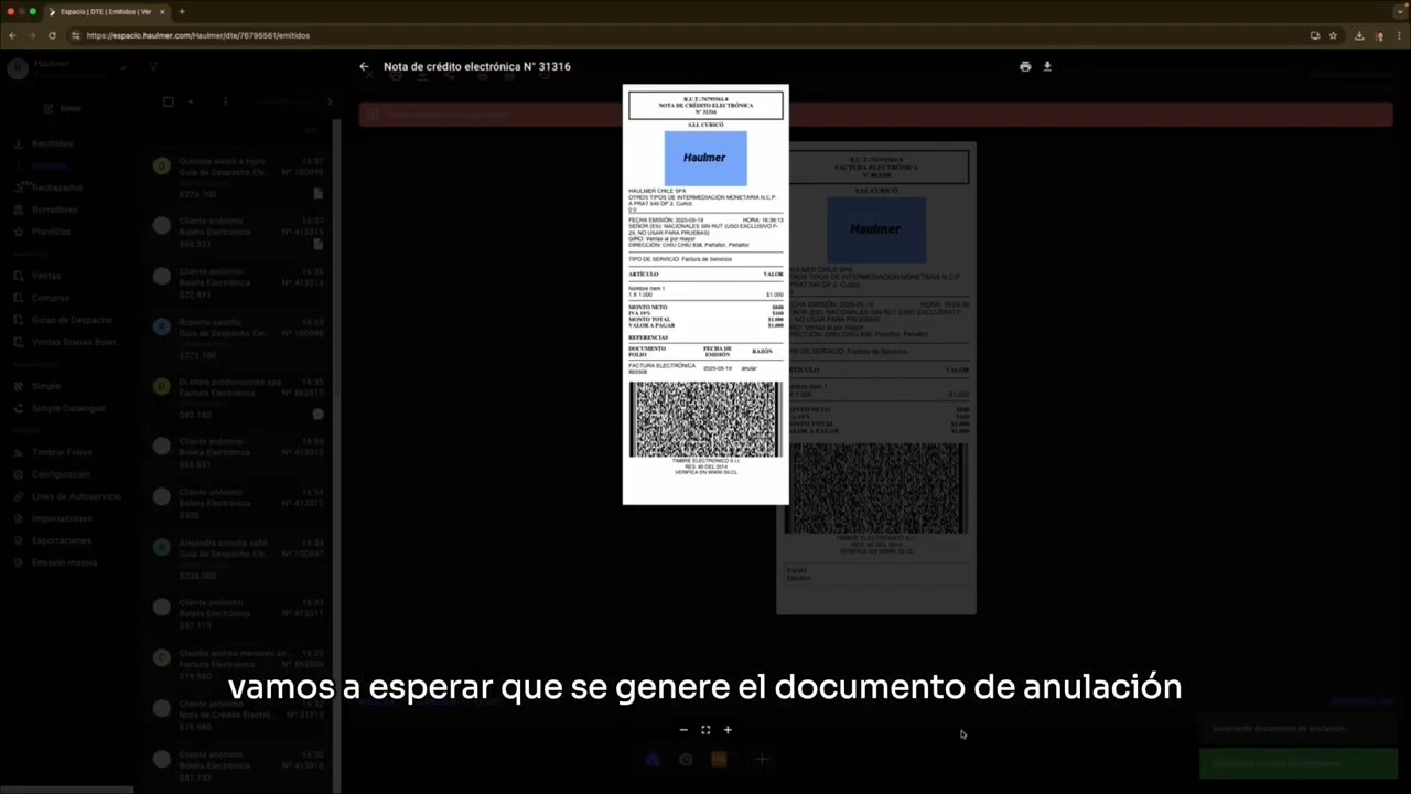 Visualización de la Nota de Crédito generada automáticamente