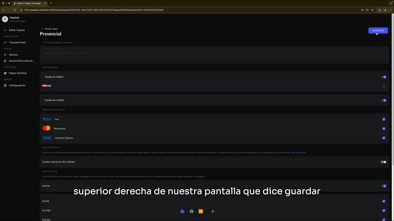 Guardado y confirmación de los cambios realizados