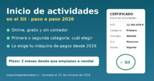 Inicio de actividades en el SII paso a paso 2026: online, gratis, primera o segunda categoría y requisito para máquinas de pago