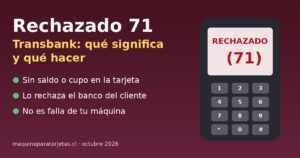 Máquina Transbank mostrando el mensaje Rechazado 71